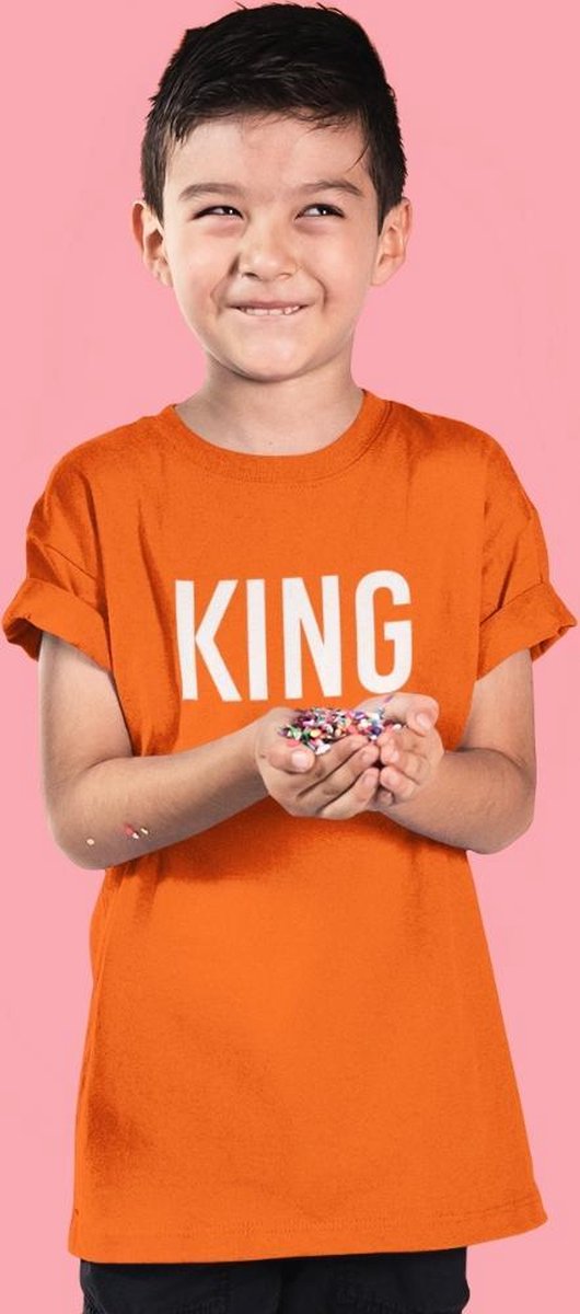 Oranje EK WK & Koningsdag T-Shirt Kind King (1-2 jaar - MAAT 86/92) | Oranje kleding & shirts | Feestkleding